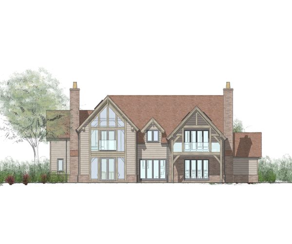 Oakwrights front-elevation concept drawing for the Chanstone home