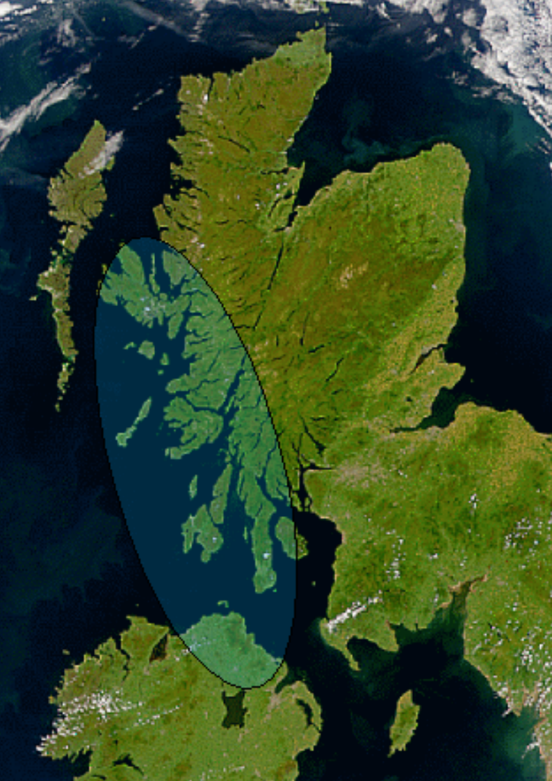 Map showing the approximate greatest extent of Dál Riata across western Scotland and north-eastern Ireland