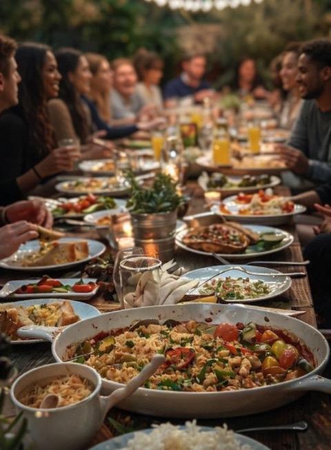 A long communal table bringing people together over a shared meal